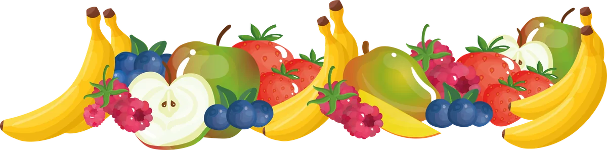 Fraises, framboises, bleuets, pommes, mangues et bananes