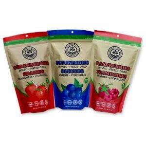 Trio de petits fruits Crunchy Orchard : sacs de fraises, bleuets et framboises lyophilisés